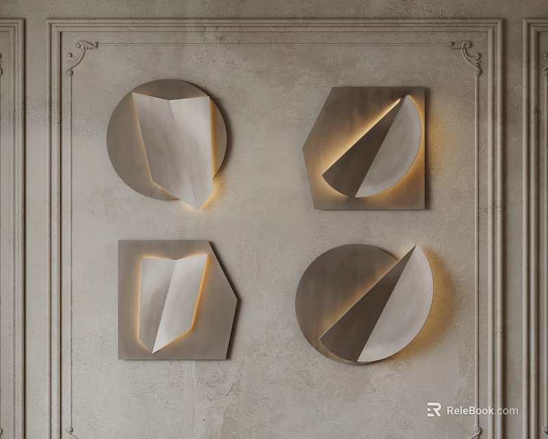 Modern Geometric Wall Sconces With Metal Frames And Soft Glow On Textured Wall 3d model