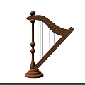 Wooden Harp Musical Instrument With Classical Design And 3D Model String Details
