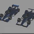 Two Blue Streamlined Formula Racing Cars With Aerodynamic Body And Rear Wings