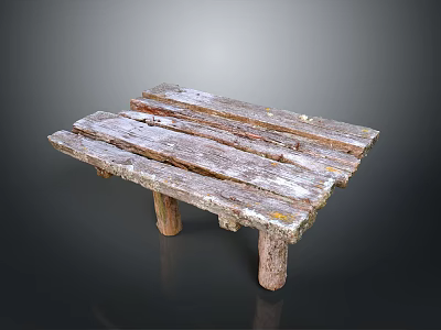 Rustic Handmade Wooden Shelf With Natural Planks And Sturdy Wood Legs Design 3d model