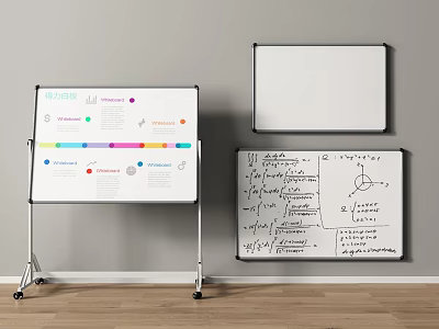 Mobile Whiteboard Stand With Colorful Charts And Wall Mounted Whiteboards With Math Formulas 3d model