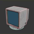 Vintage CRT Electronic Monitor With White Casing And Teal Screen