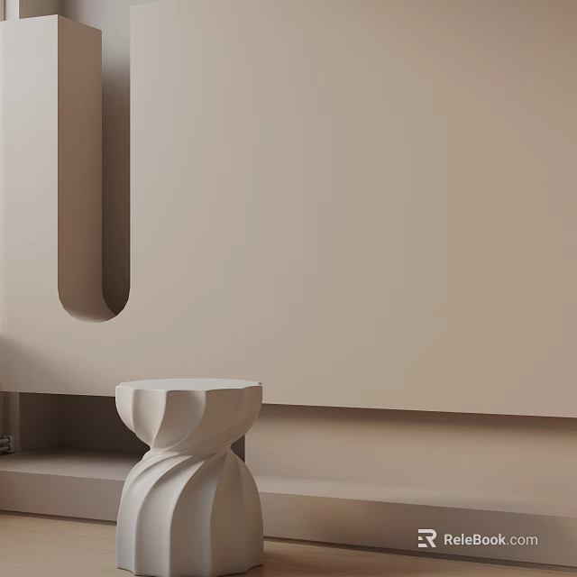 White Spiral Texture Side Table In Minimalist Interior With Light Colored Wall And Recessed Structure 3d model 