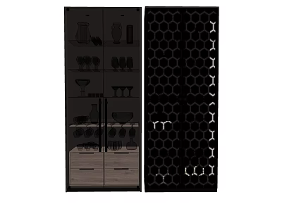 Modern Sideboard With Glass Doors Storing Wine Glasses Tableware And Honeycomb Wine Rack 3d model