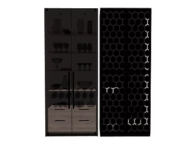 Modern Sideboard With Glass Doors Storing Wine Glasses Tableware And Honeycomb Wine Rack 3d model