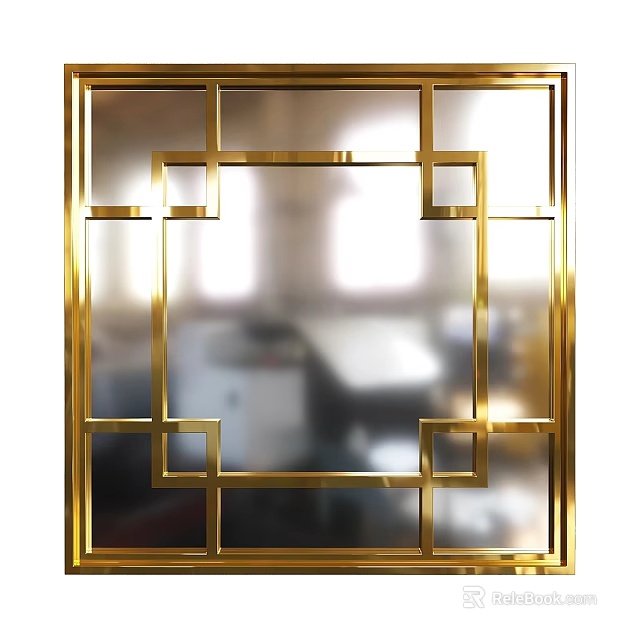 Gold Framed Wall Mirror With Intricate Geometric Pattern Design For Contemporary Interior Decoration 3d model 