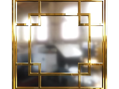 Gold Framed Wall Mirror With Intricate Geometric Pattern Design For Contemporary Interior Decoration 3d model