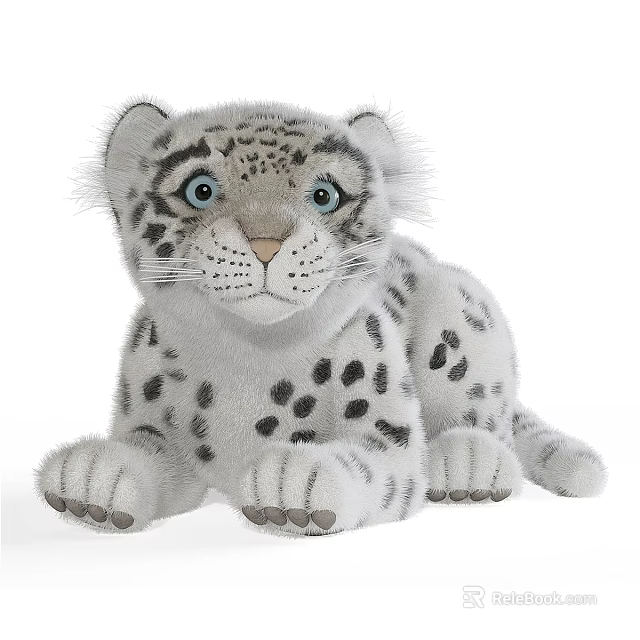 Cute Snow Leopard Plush Toy With Spots And Soft Fur 3d model 