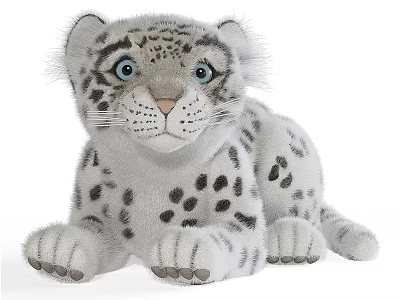 Cute Snow Leopard Plush Toy With Spots And Soft Fur 3d model