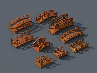 Wooden Bridge Model Collection With Diverse Designs And Decorative Railings For 3d model