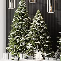 Store Window Display Decoration with Decorated Christmas Trees Snowflakes Ornaments and Lights