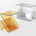 Modern Geometric Orange and Silver Acrylic Side Tables with Transparent Z Shaped Design