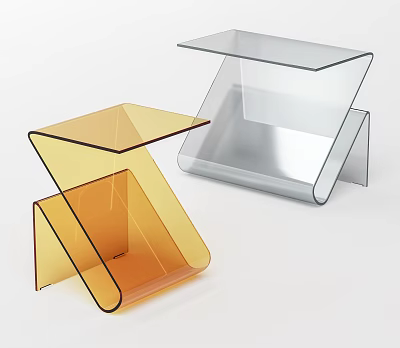 Modern Geometric Orange and Silver Acrylic Side Tables with Transparent Z Shaped Design 3d model