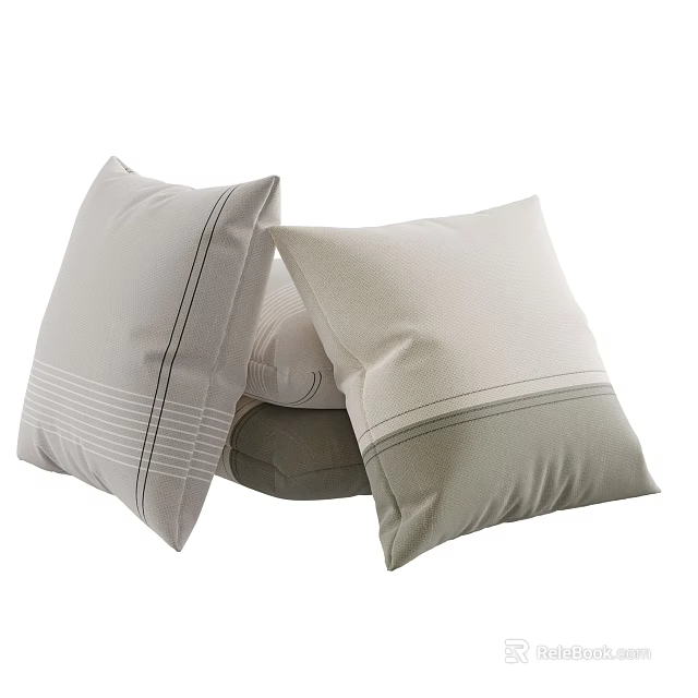Soft Linen Throw Pillows With Neutral Tones And Striped Design For Home Decor 3d model 
