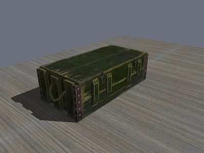 Household wooden storage box with green surface and rope details on wooden floor 3d model
