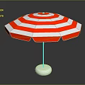 Red And White Striped Outdoor Umbrella With Stable White Base For Daily Use