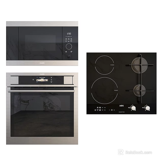Modern Stainless Steel Kitchen Appliances Including Microwave Oven And Gas Stove 3d model 