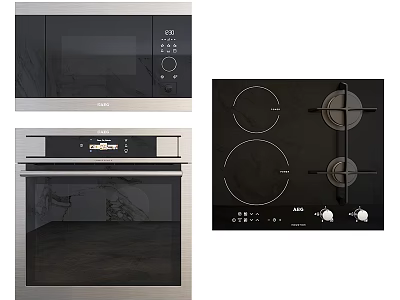 Modern Stainless Steel Kitchen Appliances Including Microwave Oven And Gas Stove 3d model