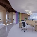 Modern Office Interior Layout With Workstations Meeting Areas Desks And Plants