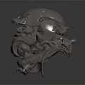 Mechanical Metal Head Sculpture With Intricate Gear Details And Shiny Surface