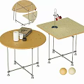 Round And Square Dining Table Combination With Wooden Tops Metal Legs Table Lamp And Books