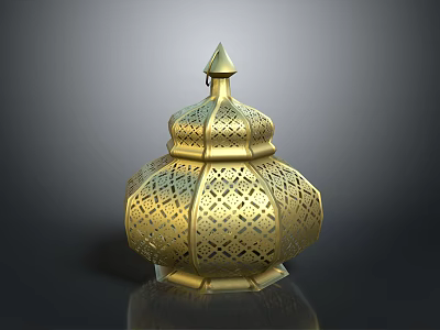 Vintage Golden Decorative Lantern Shaped Furniture With Intricate Cut Out Patterns 3d model