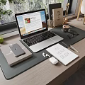 Laptop Workspace Setup With Phone Notebook Mouse Coffee Cup And Plant Near Window
