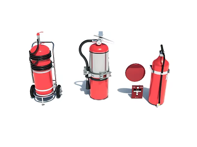 Essential Fire Extinguishers Featuring Wheeled Models Upright Units And Safety Components 3d model