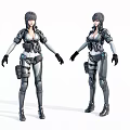 Game Movie Female Characters in Tactical Gray Black Combat Suits with Short Hair and Gear