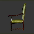 Elegant Green Velvet Lounge Chair With Wooden Arms And Vintage Design