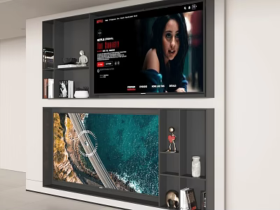 Modern Entertainment Center Design With TV Storage Shelves And Decorative Accents 3d model