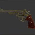 Classic Revolver With Red Wooden Grip And Polished Metal Barrel Cylinder