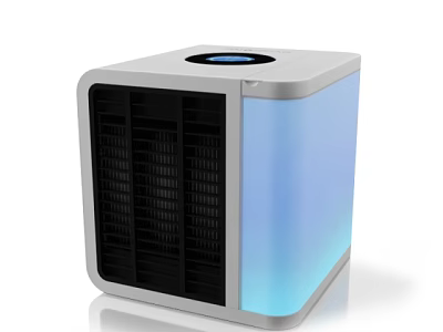 Modern Cube Desk Lamp With White Exterior Blue Lighting And Black Grille 3d model