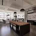 Modern Public Office Space With Glass Partitions Open Workstations And Area Rugs