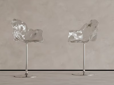 Transparent Pleated Design Chairs With Metal Stand And Gray Wall Floor Background 3d model