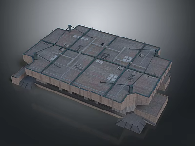 Large Industrial Building Structure Featuring Multiple Roofs Brick Walls And Support Structures 3d model