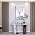 Modern Sofa Background Wall With Vertical Striped Panels And Framed Artwork 3d model