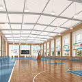 Indoor Sports Fitness Gym With Badminton Courts Bright Lighting And Seating Areas