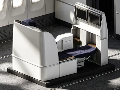 Comfortable Modern Business Class Airplane Seat With Blue Cushions And Screens 3d model