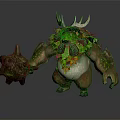 Mystical Antlered Forest Guardian Creature With Plant Decor And Tree Stump Staff