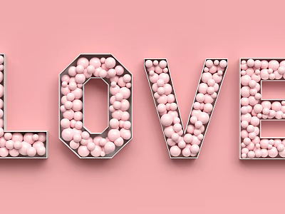 LOVE Letters Filled With Pink Balls On Pastel Pink Background Decor 3d model