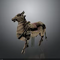 Ancient Ox Sculpture Featuring Painted Harness Saddle And Decorative Straps