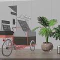 Pink And Gray Three Wheeled Utility Cart With Green Plants In Indoor Space