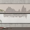 Abstract Paintings With Mountain And Wave Line Patterns On Gray Wall Background 3d model