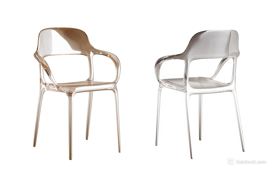Modern Transparent Dining Chairs With Armrests In Gold And Silver Colors 3d model 