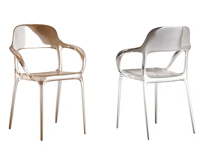 Modern Transparent Dining Chairs With Armrests In Gold And Silver Colors 3d model