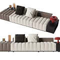 Modern Sectional Sofa with Beige Brown Tufted Design Decorative Pillows Red Vase and Candles 3d model