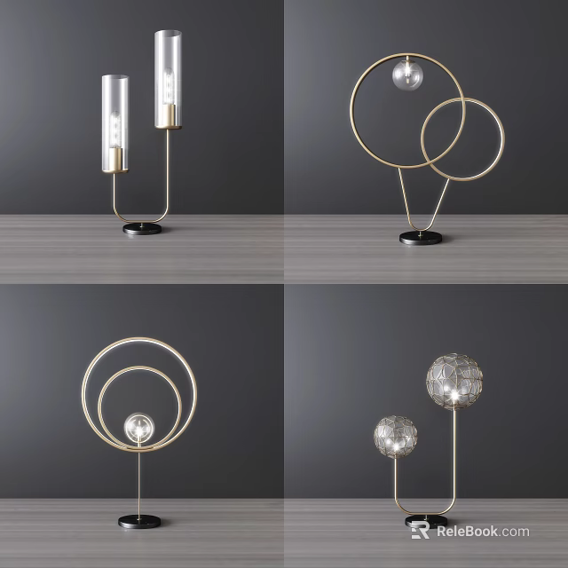 Modern Table Lamps With Metal Frame Circular Design And Glass Elements 3d model