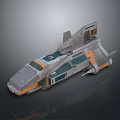 Futuristic Sci Fi Spaceship Model With Gray Orange Blue And Angular Wing Design 3d model