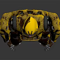 Yellow Mech Robot Character With Purple Faceplate And Green Chest Emblem